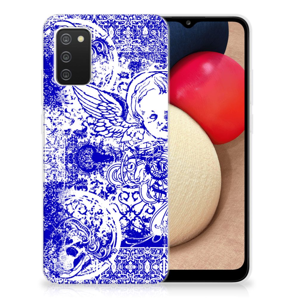 Silicone Back Case Samsung Galaxy A02s Angel Skull Blauw
