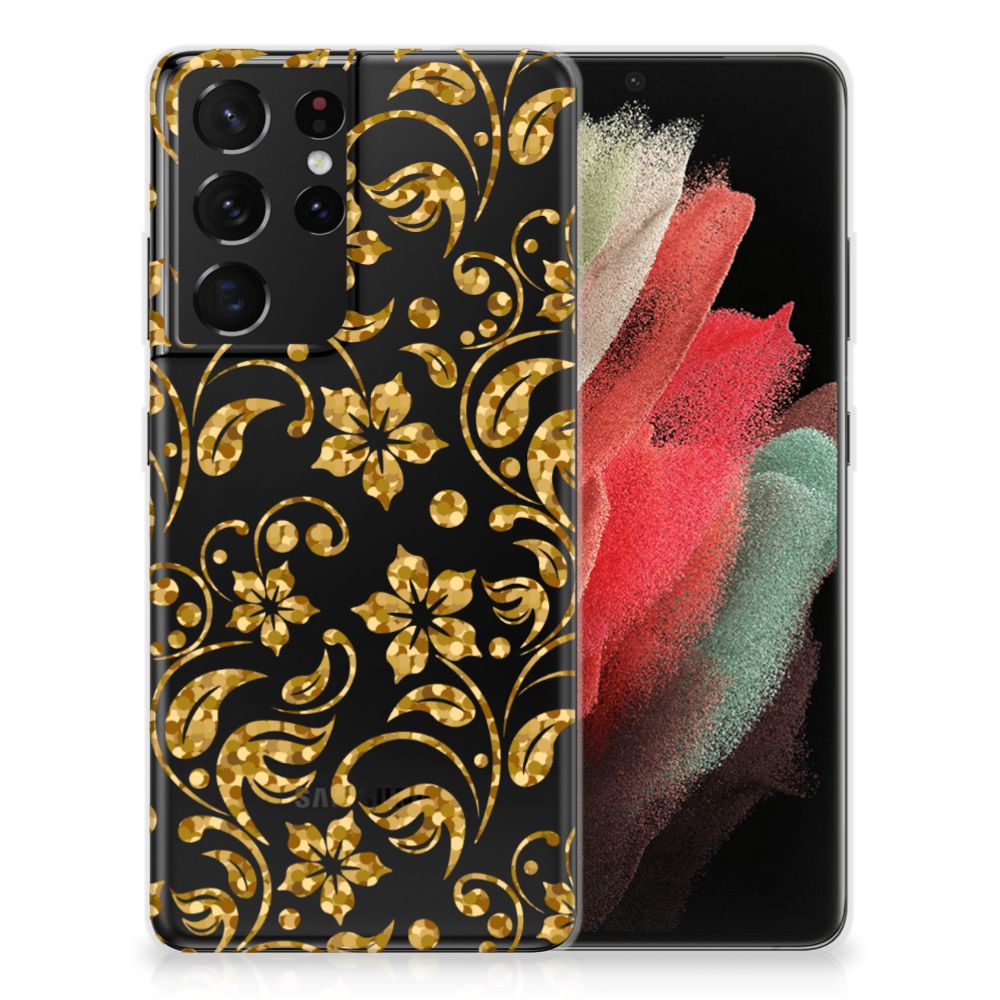 Samsung Galaxy S21 Ultra TPU Case Gouden Bloemen B2C Telecom