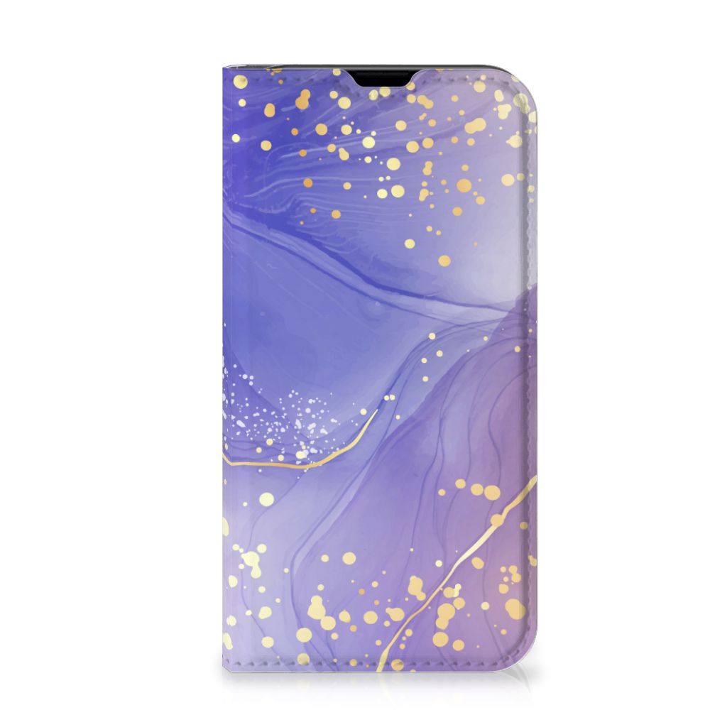 Bookcase voor iPhone 13 Mini Watercolor Paars met abstracte gouden en paarse design đ¨.