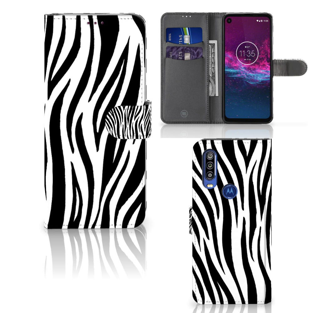 Motorola One Action Telefoonhoesje met Pasjes Zebra