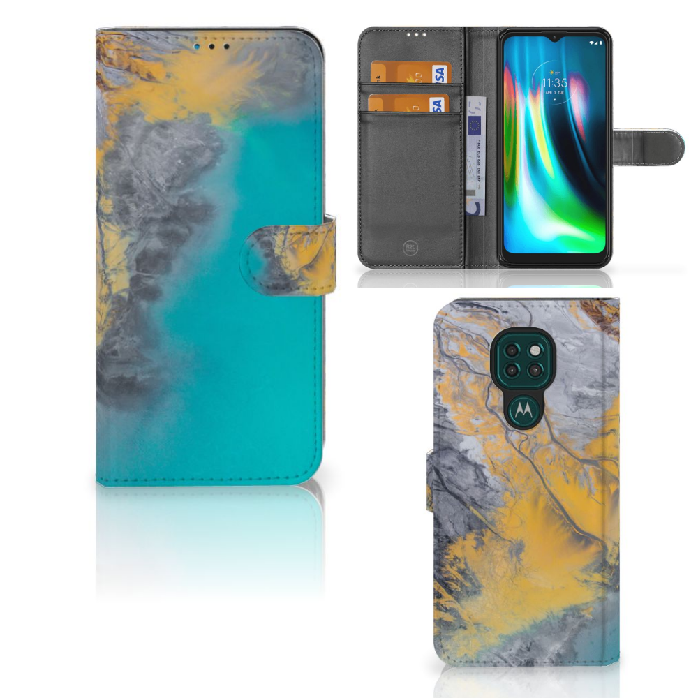 Motorola Moto G9 Play | E7 Plus Bookcase Marble Blue Gold