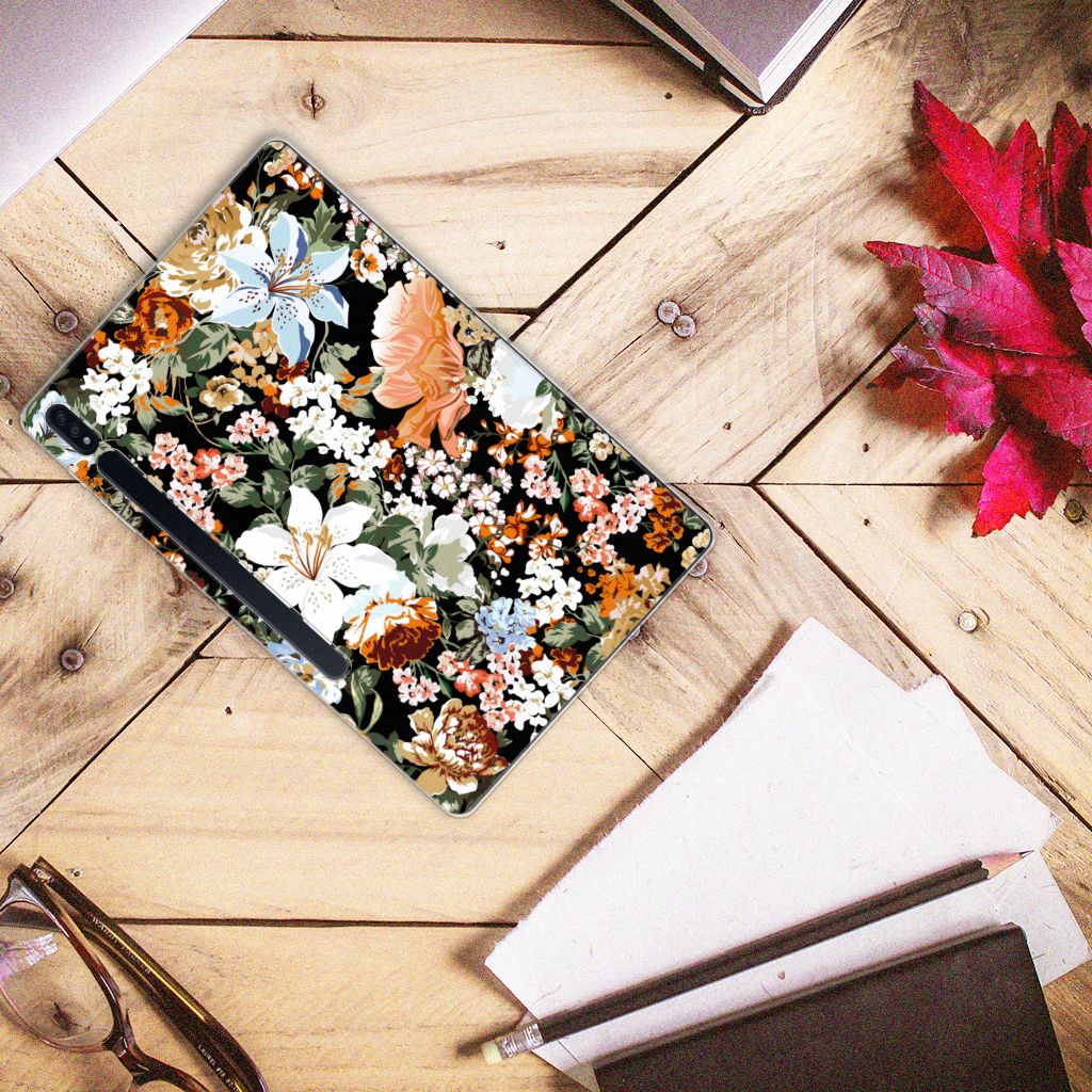 Siliconen Hoesje voor Samsung Galaxy Tab S7 Plus | S8 Plus Dark Flowers - B2C Telecom