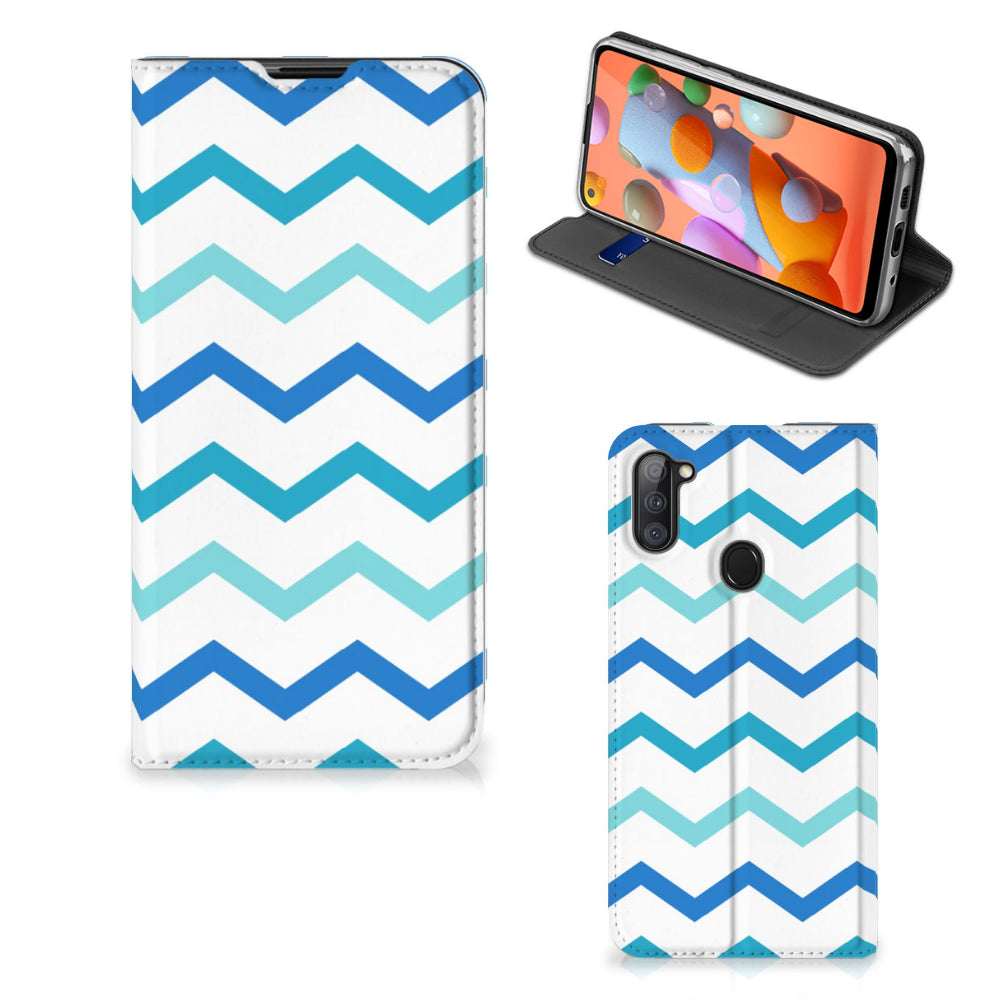 Samsung Galaxy M11 | A11 Hoesje met Magneet Zigzag Blauw