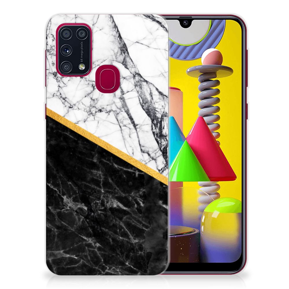 Samsung Galaxy M31 TPU Siliconen Hoesje Marmer Wit Zwart - Origineel Cadeau Man B2C Telecom