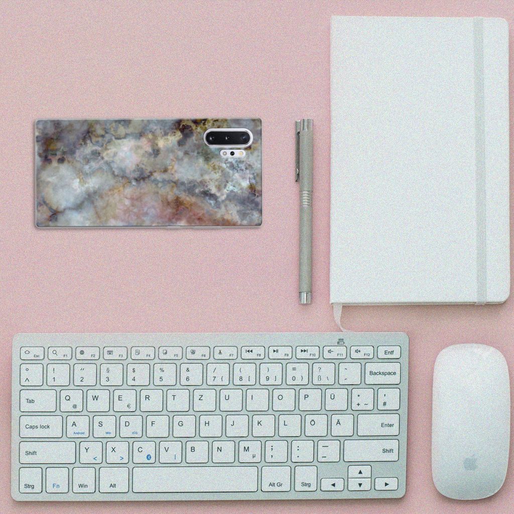 Samsung Galaxy Note 10 Plus TPU Siliconen Hoesje Marmer Grijs