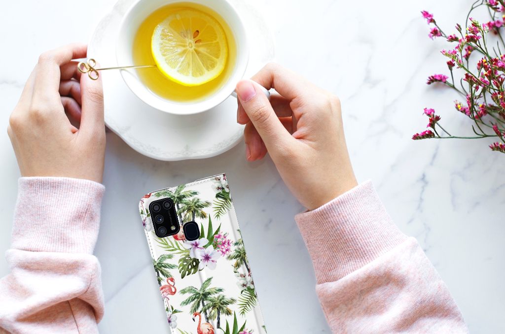 Samsung Galaxy M31 Hoesje maken Flamingo Palms - B2C Telecom