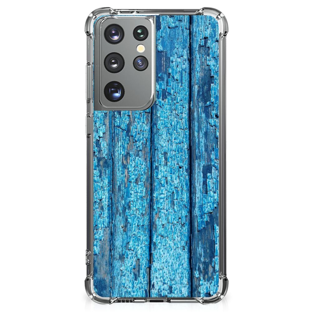 Samsung Galaxy S21 Ultra Stevig Telefoonhoesje Wood Blue B2C Telecom