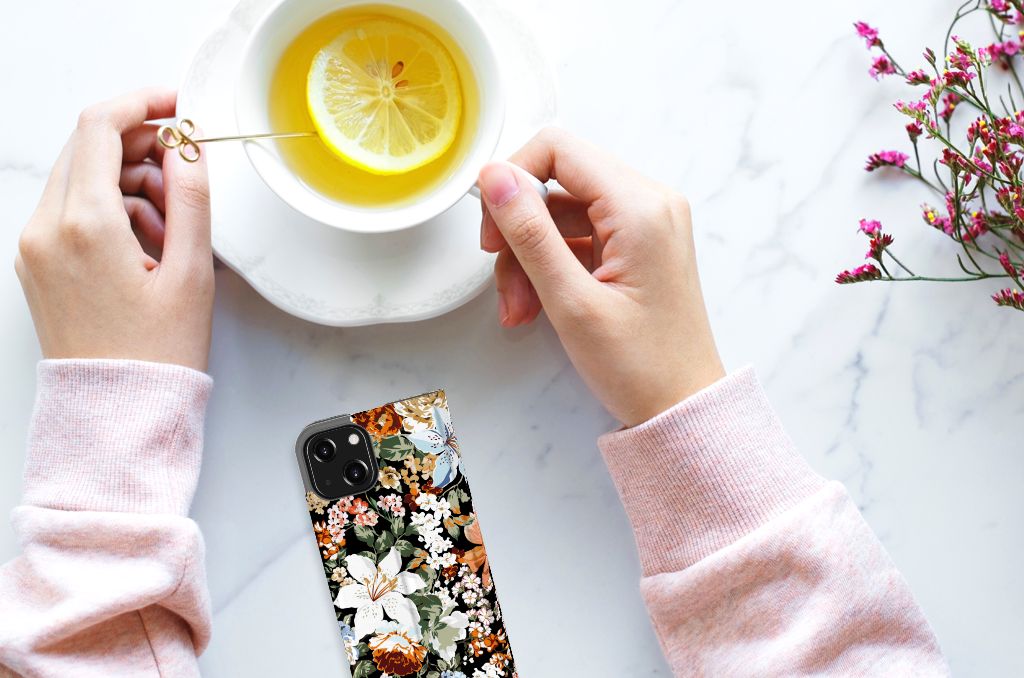 Smart Cover voor iPhone 13 Mini Dark Flowers - B2C Telecom