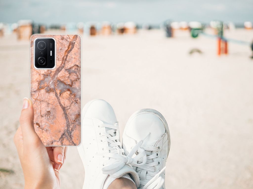 Xiaomi 11T | 11T Pro TPU Siliconen Hoesje Marmer Oranje B2C Telecom