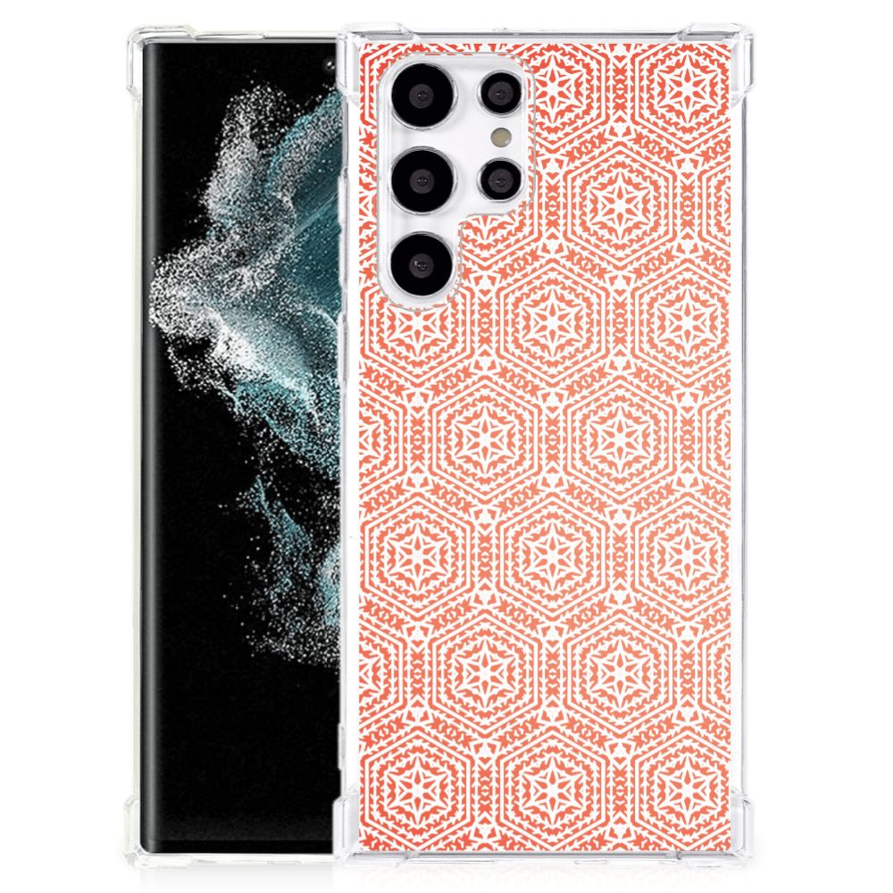 Samsung Galaxy S22 Ultra Doorzichtige Silicone Hoesje Pattern Orange B2C Telecom