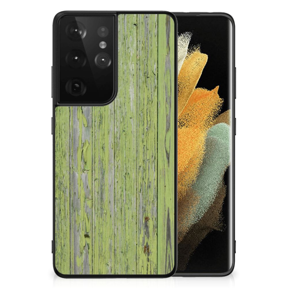 Samsung Galaxy S21 Ultra Houten Print Telefoonhoesje Green Wood