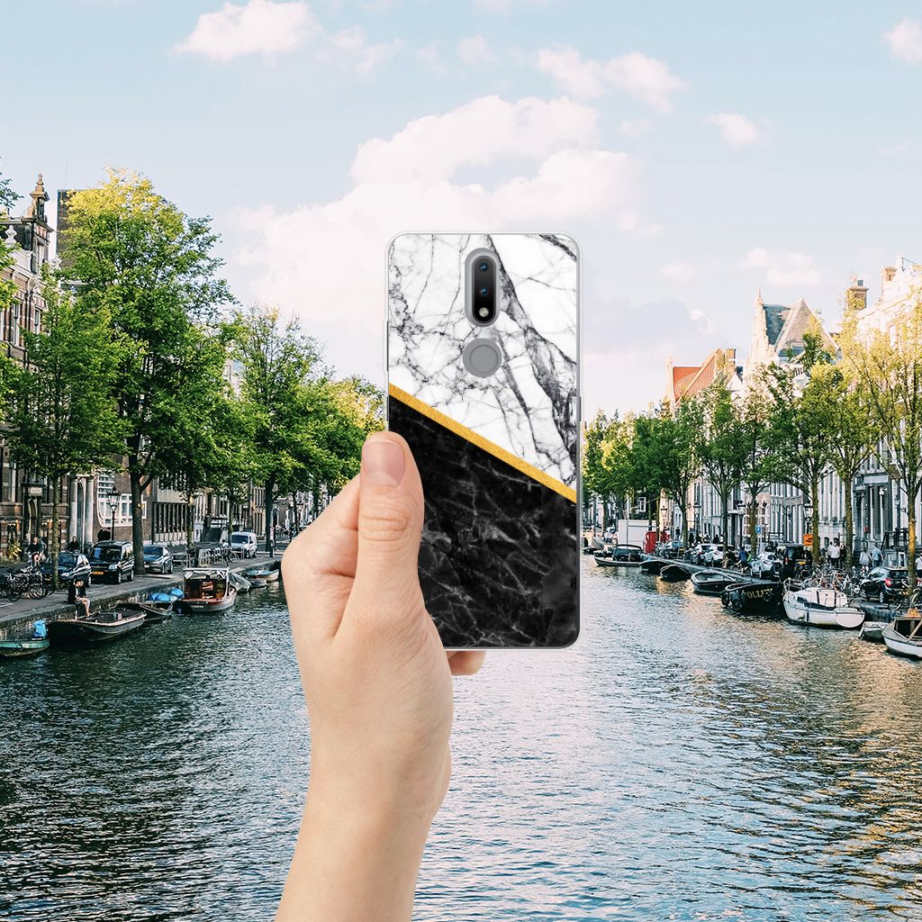 Nokia 2.4 TPU Siliconen Hoesje Marmer Wit Zwart - Origineel Cadeau Man B2C Telecom