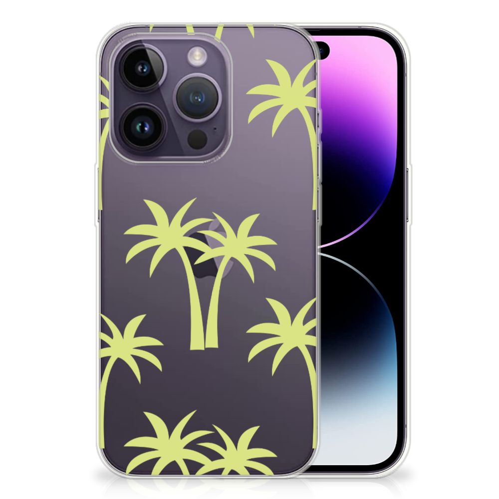 Apple iPhone 14 Pro TPU Case Palmtrees met palmbomen in lichtgroen op een witgrijze achtergrond đ´