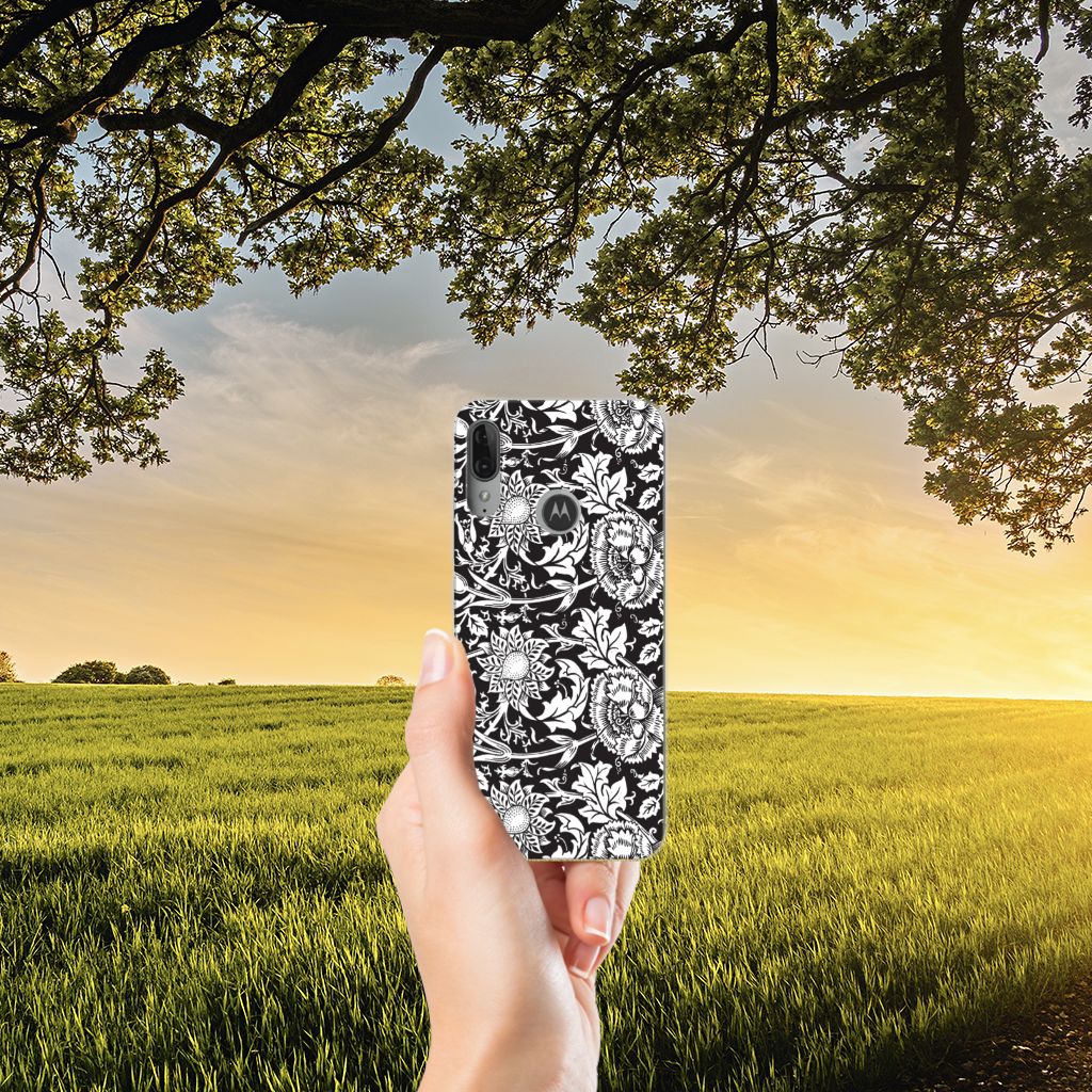 Motorola Moto E6 Plus TPU Case Black Flowers