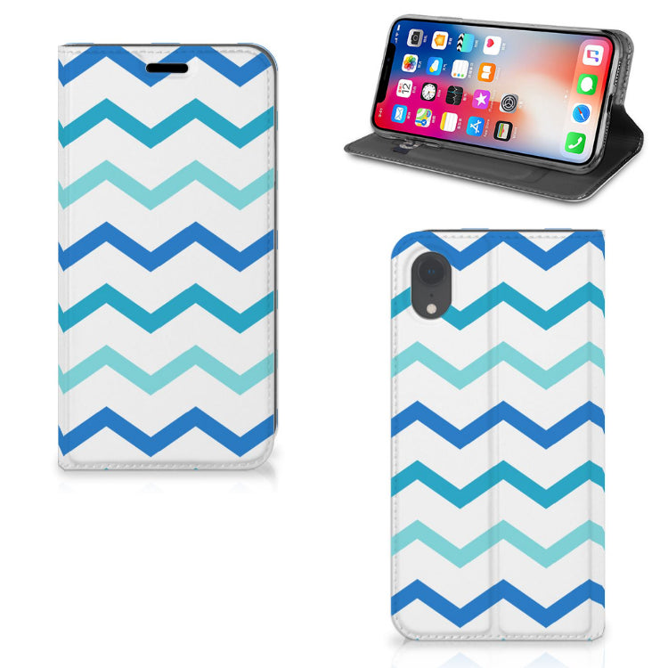 Apple iPhone Xr Hoesje met Magneet Zigzag Blauw