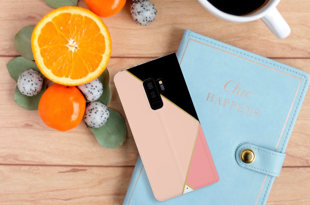 Samsung Galaxy S9 Plus Stand Case Zwart Roze Vormen