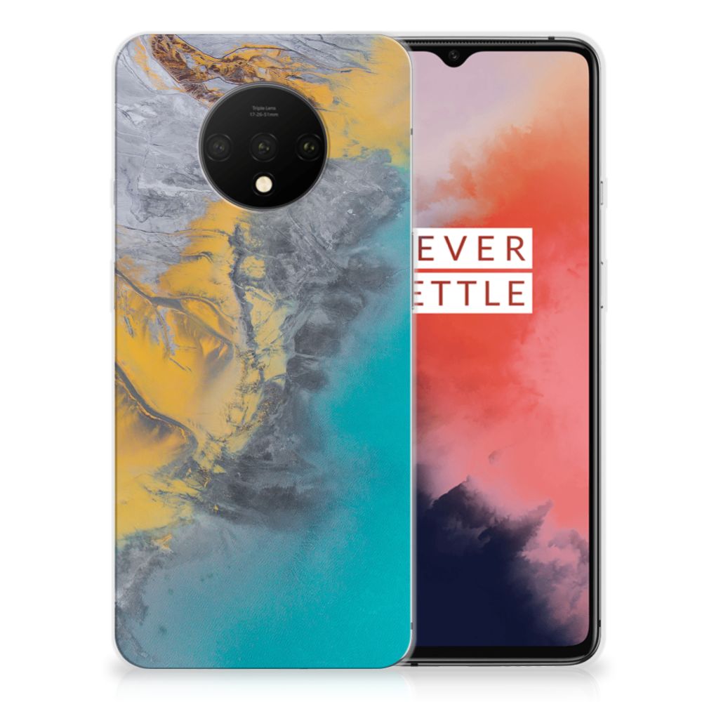 OnePlus 7T TPU Siliconen Hoesje Marble Blue Gold