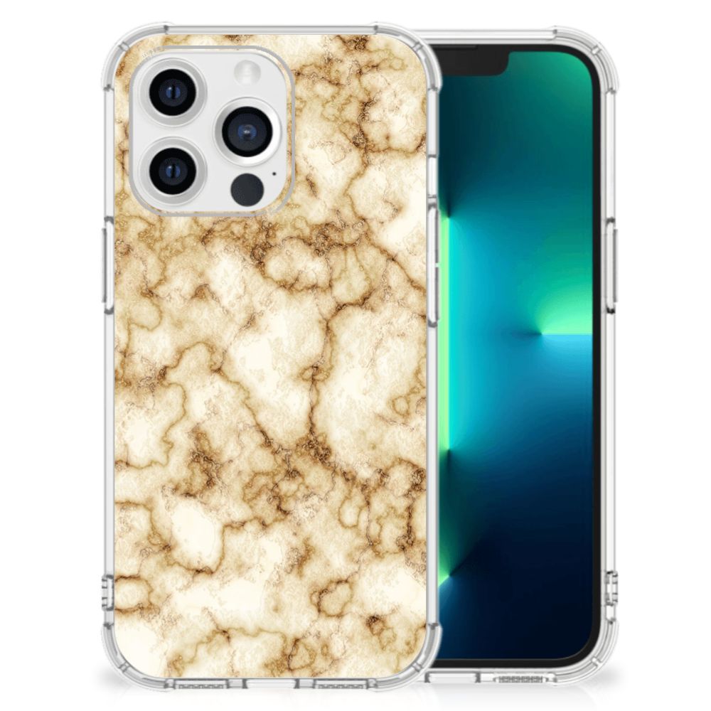 Apple iPhone 13 Pro Anti-Shock Hoesje Marmer Goud B2C Telecom