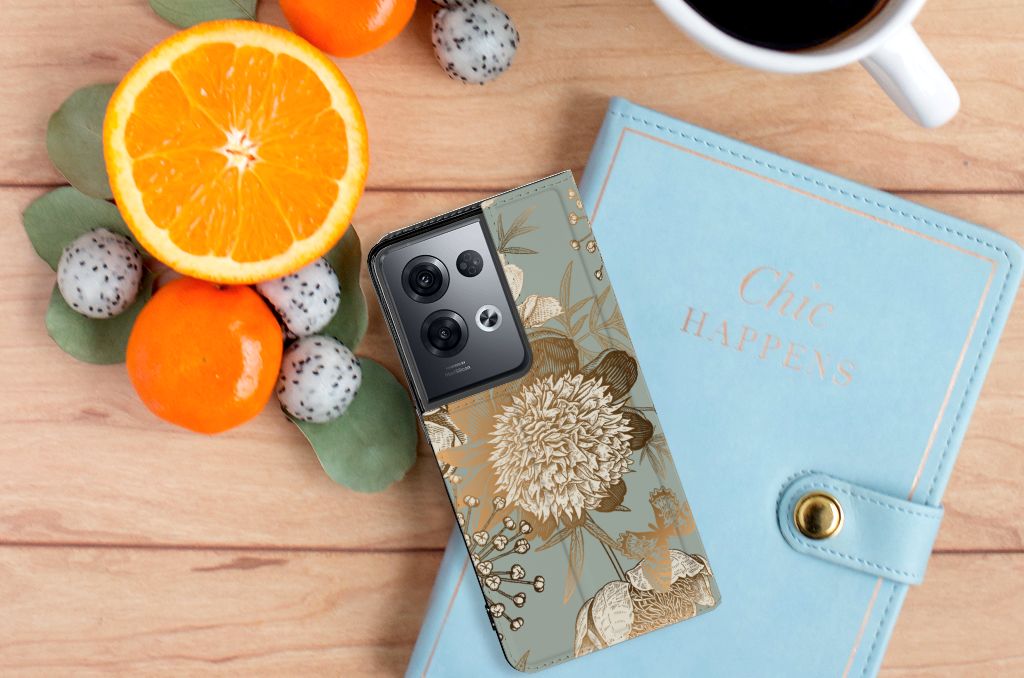 Smart Cover voor OPPO Reno8 Pro Vintage Bird Flowers - B2C Telecom