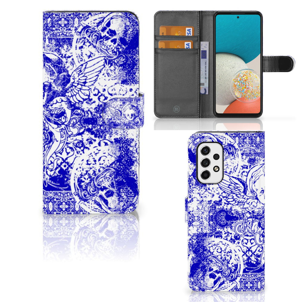Telefoonhoesje met Naam Samsung Galaxy A53 Angel Skull Blauw