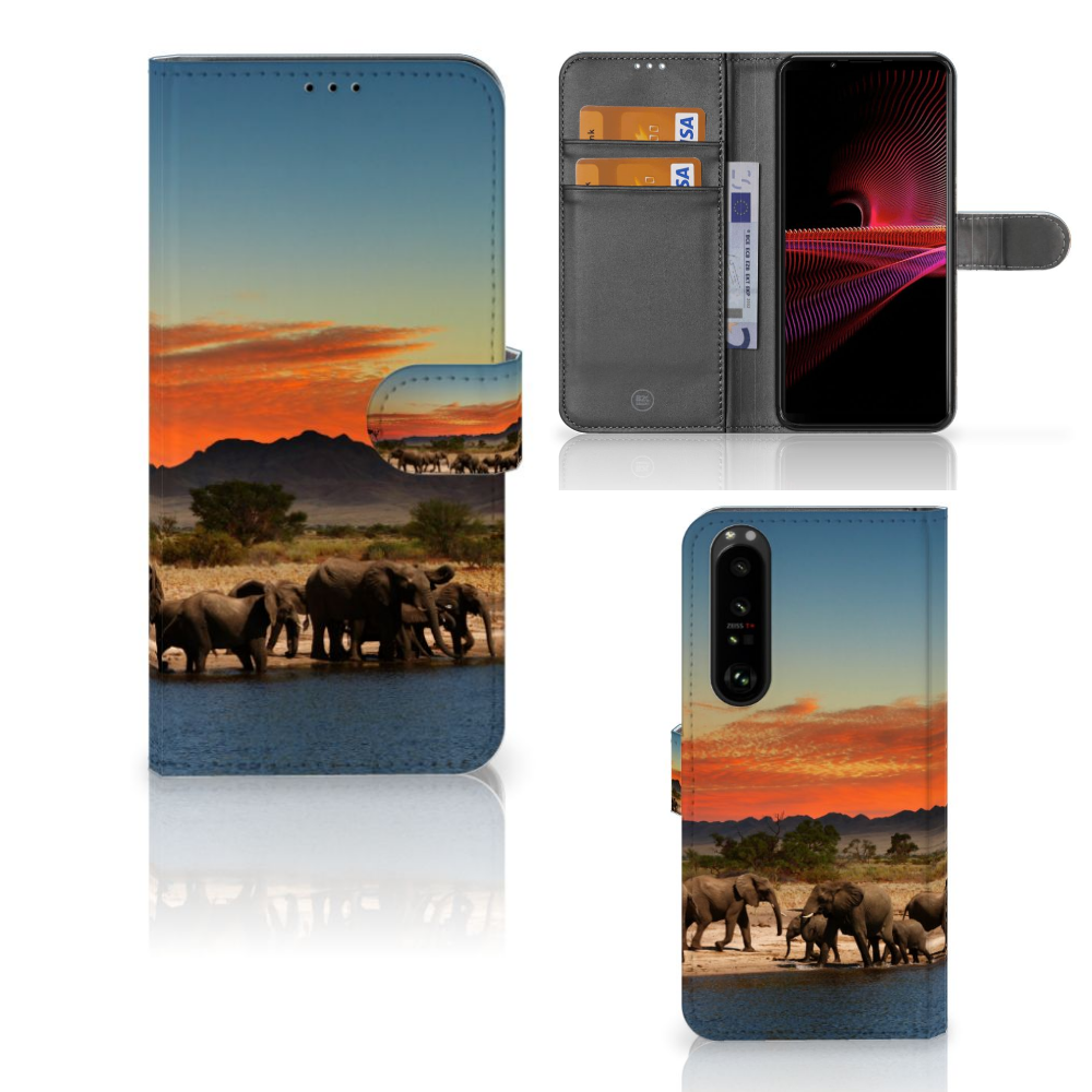 Sony Xperia 1 III Telefoonhoesje met Pasjes Olifanten