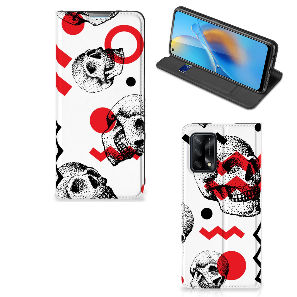 Mobiel BookCase OPPO A74 4G Skull Red - B2C Telecom