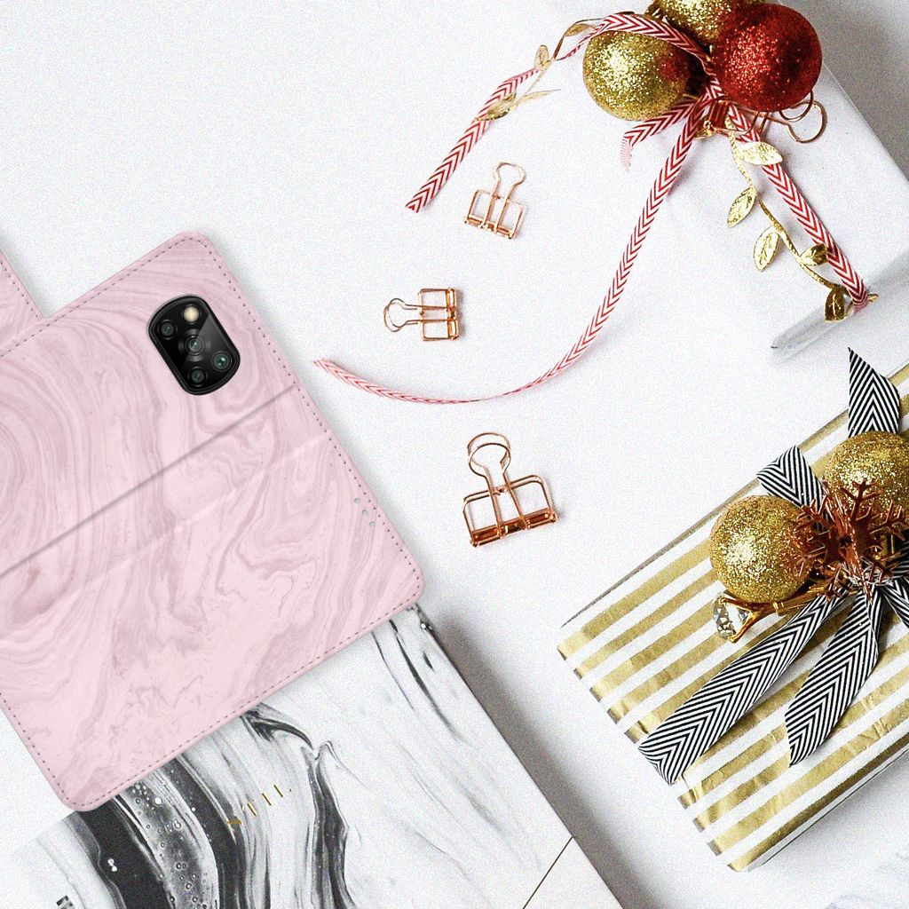 Xiaomi Poco X3 | Poco X3 Pro Bookcase Marble Pink - Origineel Cadeau Vriendin