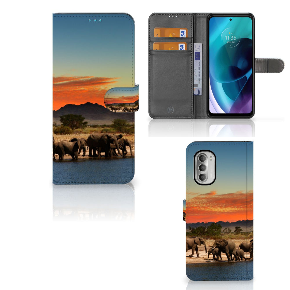 Motorola Moto G51 5G Telefoonhoesje met Pasjes Olifanten