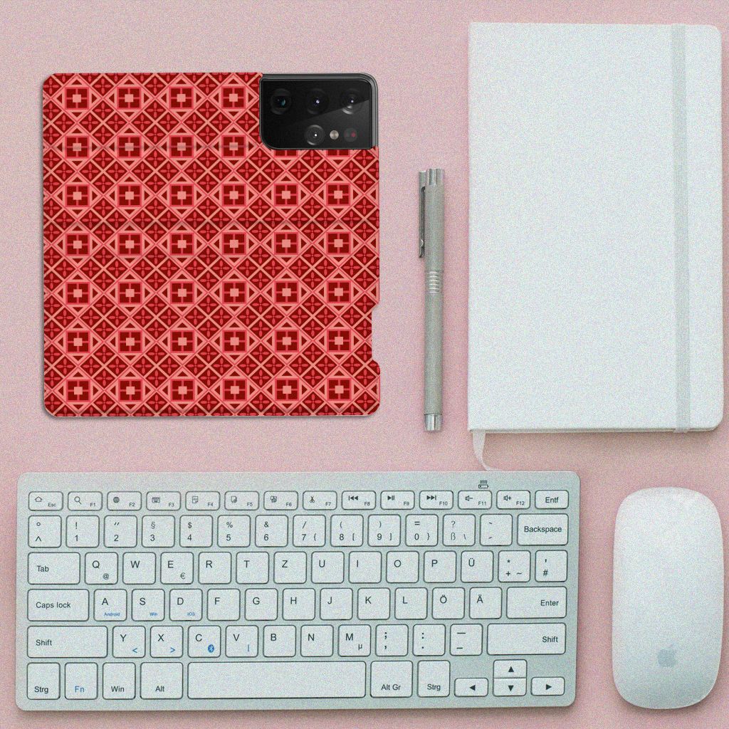 Samsung Galaxy S21 Ultra Hoesje met Magneet Batik Rood - B2C Telecom