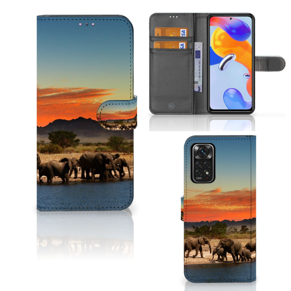 Xiaomi Redmi Note 11 Pro 5G/4G Telefoonhoesje met Pasjes Olifanten