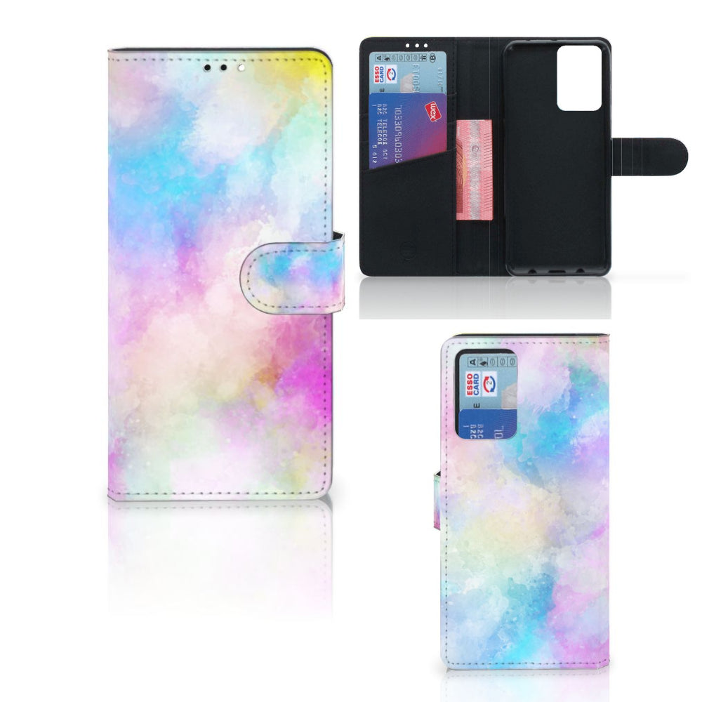 Hoesje Xiaomi Redmi Note 10 Pro Watercolor Light met pasjeshouder in pastelkleuren en unieke watercolor design.