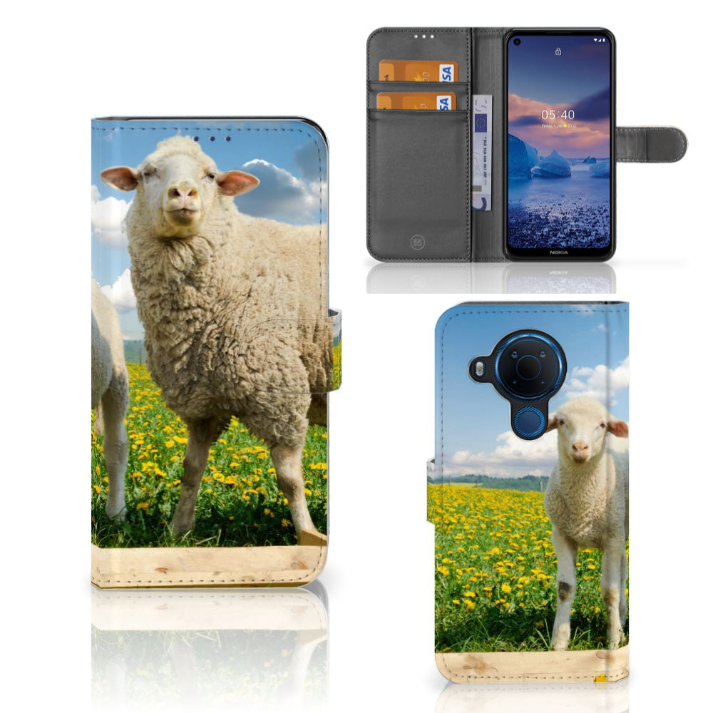 Nokia 5.4 Telefoonhoesje met Pasjes Schaap en Lammetje