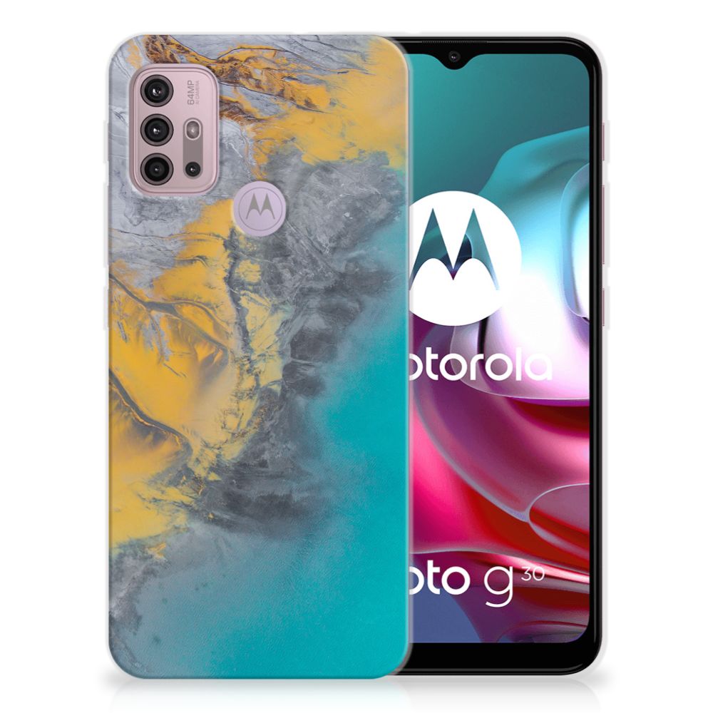 Motorola Moto G30 | G10 TPU Siliconen Hoesje Marble Blue Gold B2C Telecom