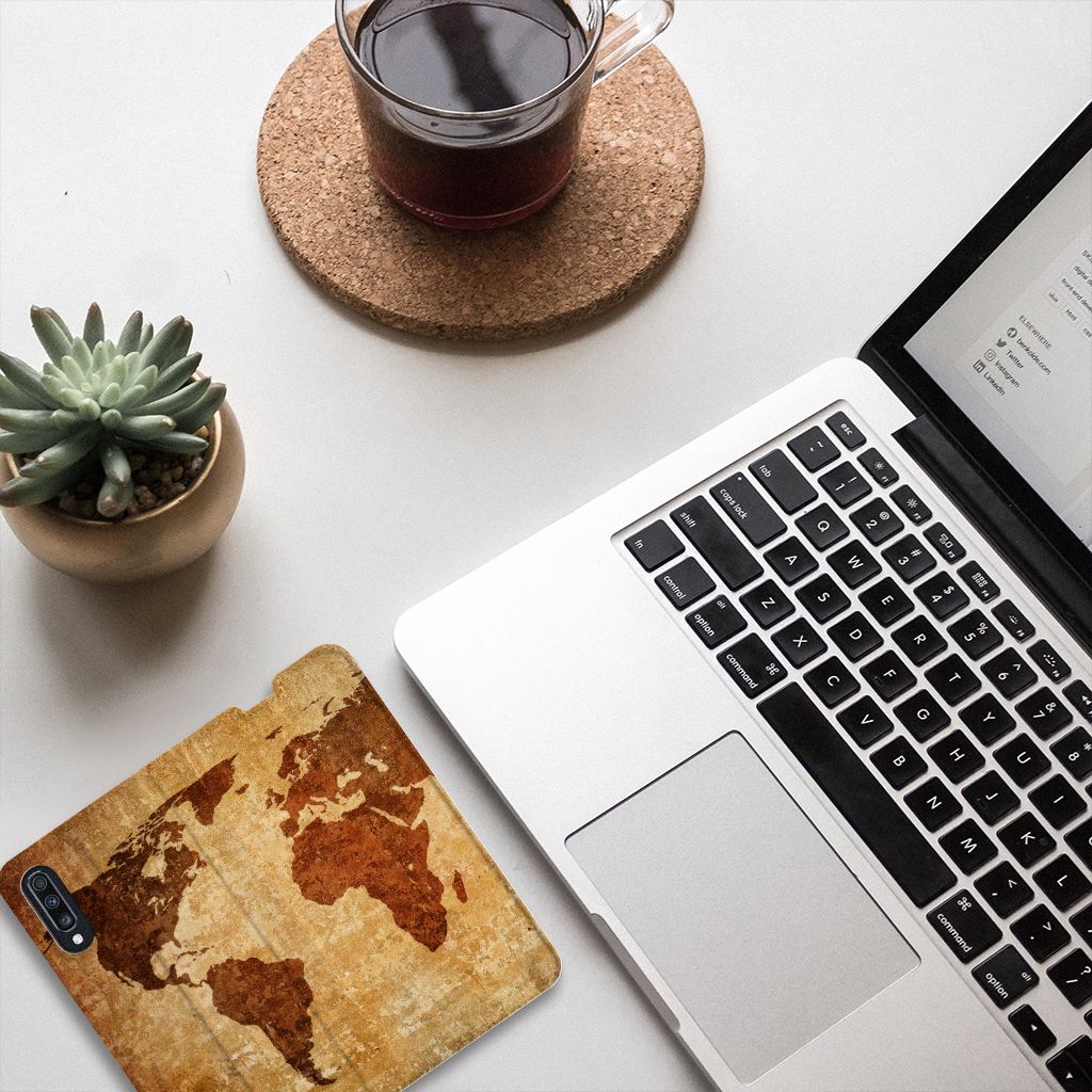 Samsung Galaxy A70 Book Cover Wereldkaart