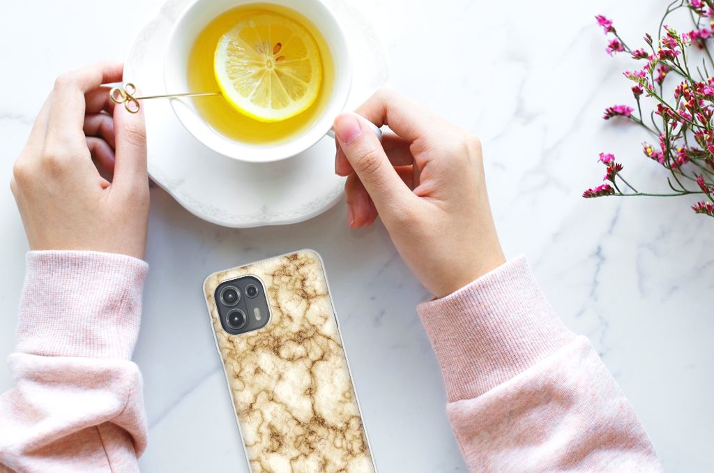 Motorola Edge 20 Lite TPU Siliconen Hoesje Marmer Goud