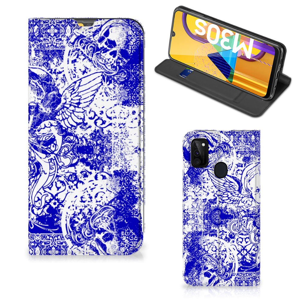 Mobiel BookCase Samsung Galaxy M30s | M21 Angel Skull Blauw - B2C Telecom