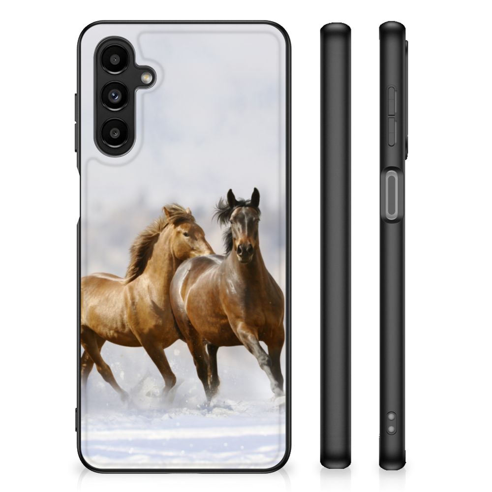 Samsung Galaxy A14 5G Dierenprint Telefoonhoesje Paarden met afbeelding van rennende paarden.