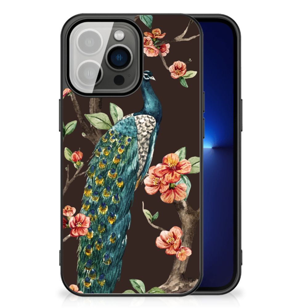 iPhone 13 Pro Dierenprint Telefoonhoesje Pauw met Bloemen