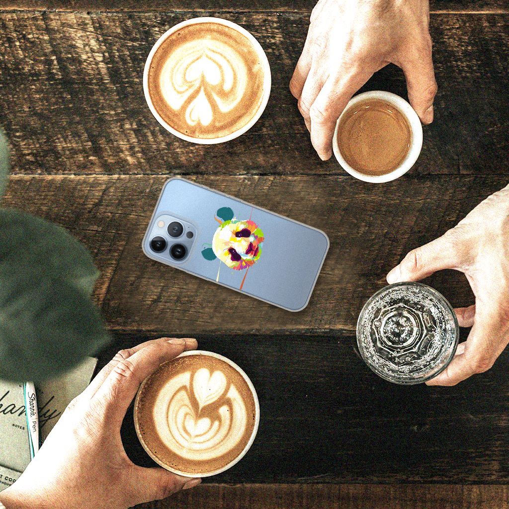 Apple iPhone 13 Pro Telefoonhoesje met Naam Panda Color op tafel met koffiekopjes