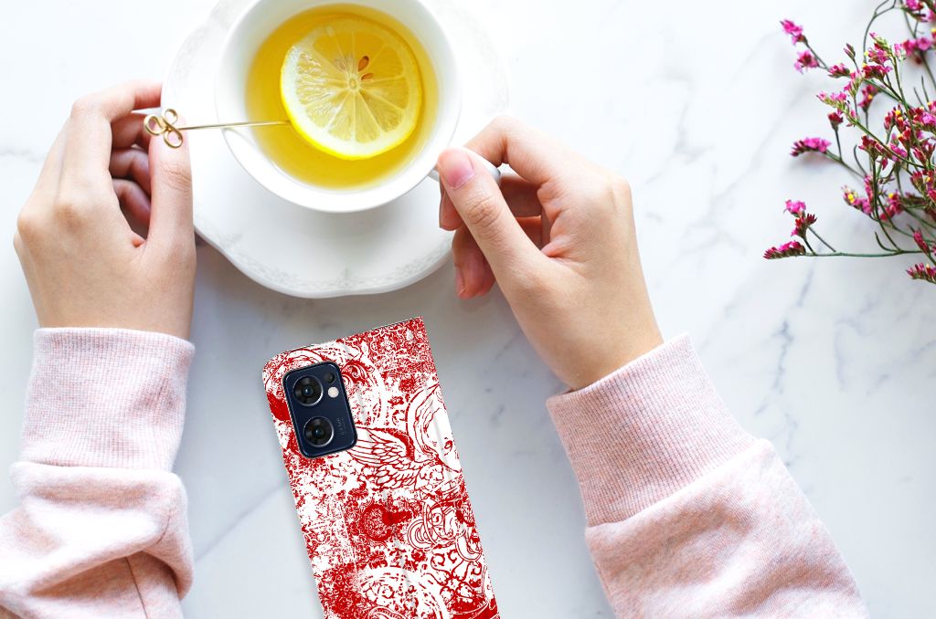Mobiel BookCase OPPO Find X5 Lite | Reno7 5G Angel Skull Rood - B2C Telecom