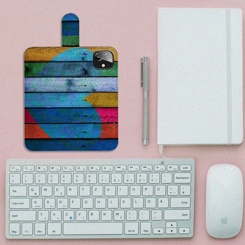 Apple iPhone 12 Mini Book Style Case Wood Heart - Cadeau voor je Vriend