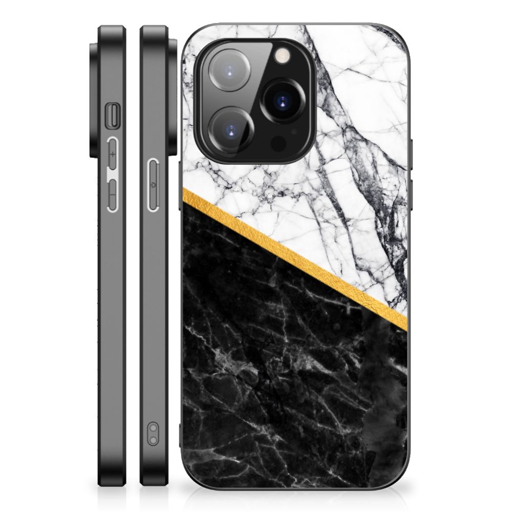 iPhone 14 Pro Marmeren Print Telefoonhoesje Marmer Wit Zwart - Origineel Cadeau Man