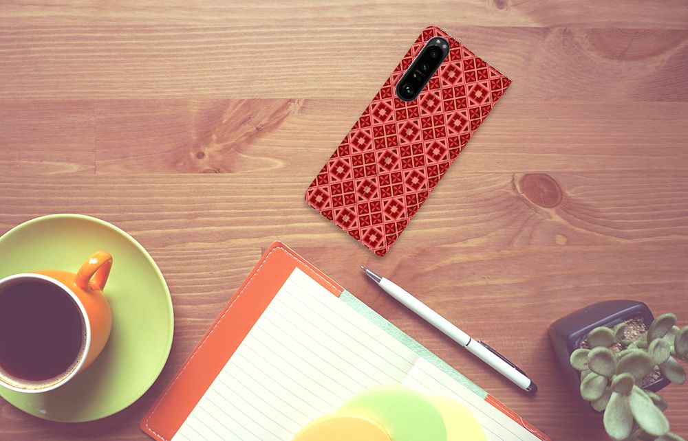 Sony Xperia 1 III Hoesje met Magneet Batik Rood - B2C Telecom