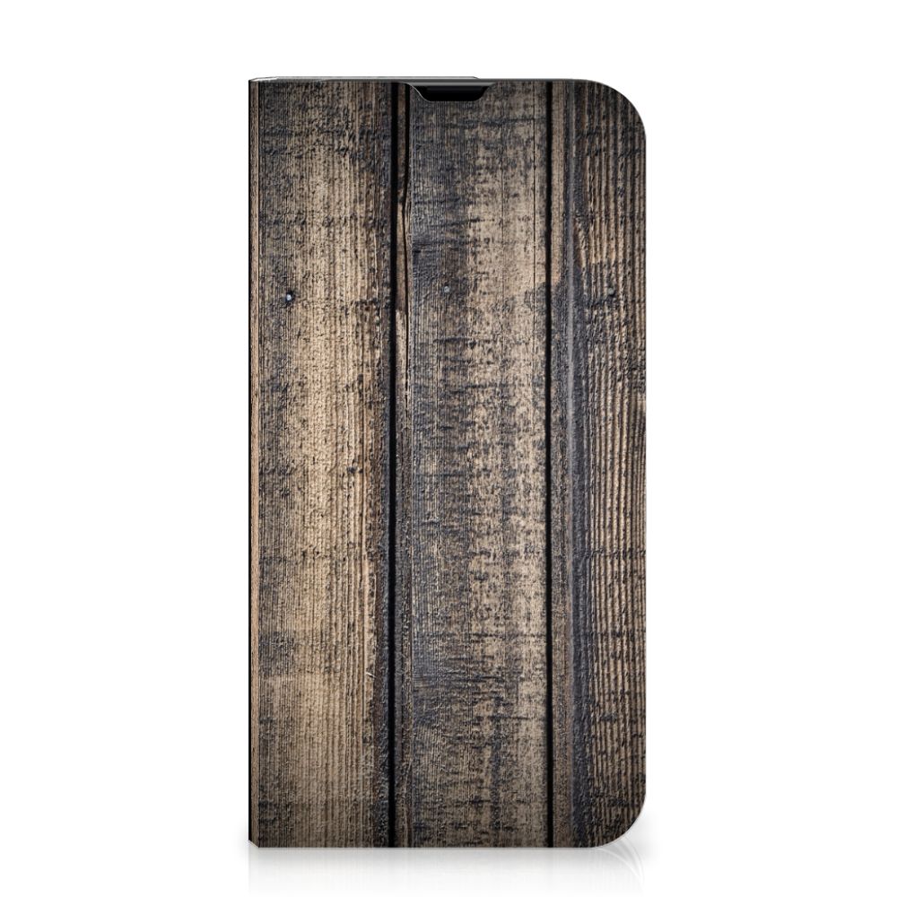 iPhone 13 Pro Book Wallet Case Steigerhout met print van mooi, karakteristiek steigerhout.