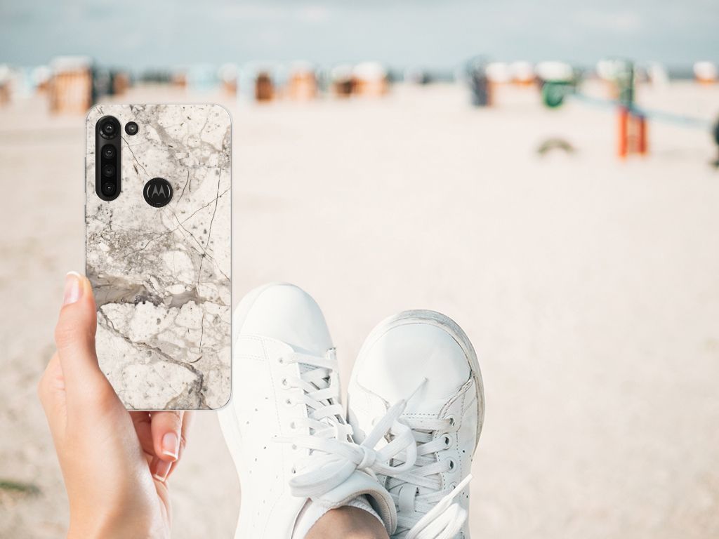 Motorola Moto G8 Power TPU Siliconen Hoesje Marmer Beige B2C Telecom