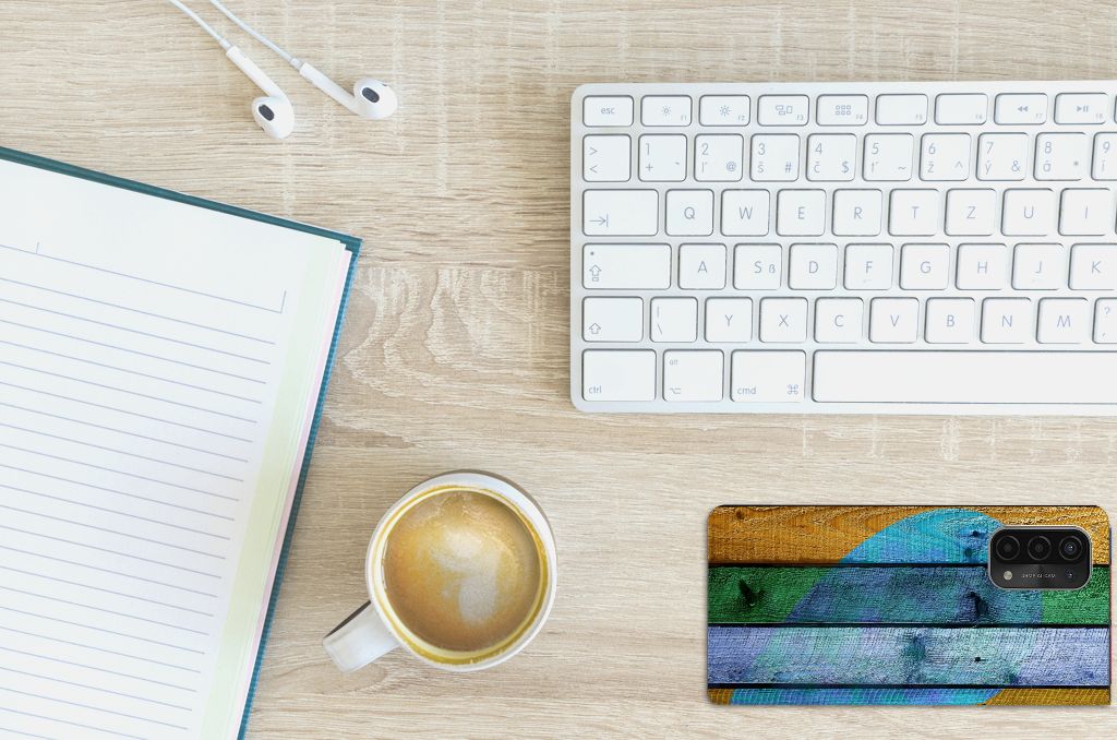 OPPO A54 5G | A74 5G | A93 5G Book Wallet Case Wood Heart - Cadeau voor je Vriend - B2C Telecom