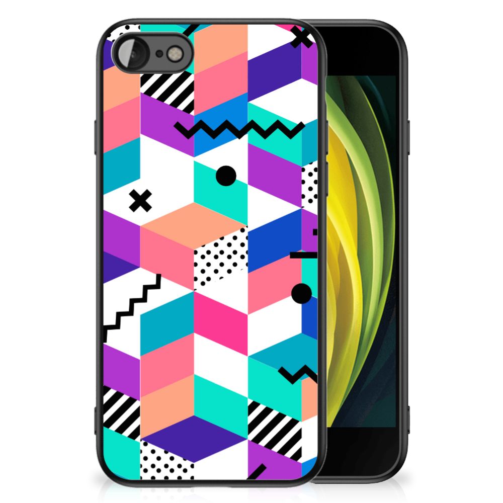 iPhone SE 2022 | SE 2020 | 7/8 Backcover Blokken Kleurrijk met een kleurrijk en abstract design op een smartphone.