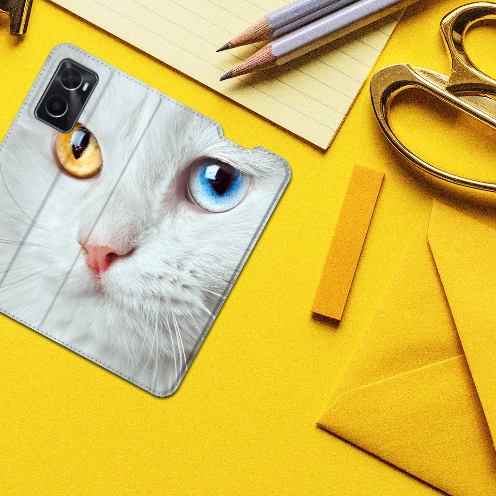OPPO A96 | A76 Hoesje maken Witte Kat - B2C Telecom