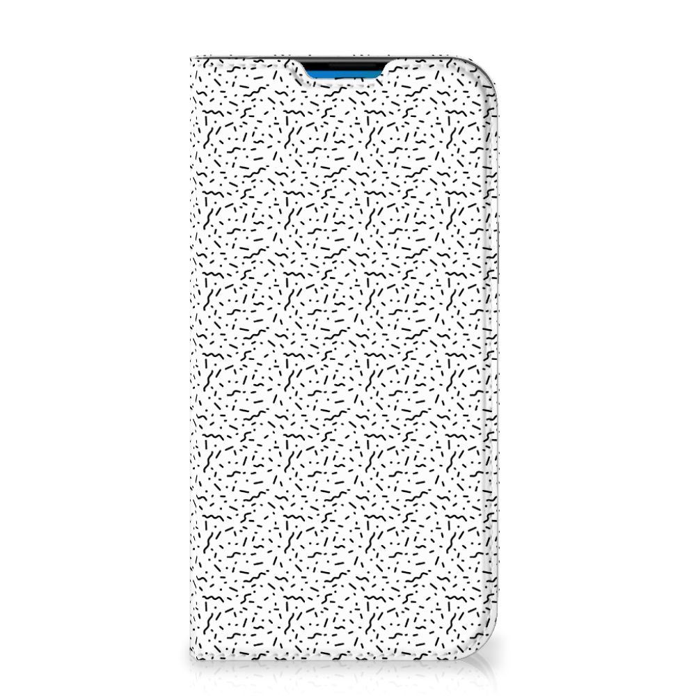 iPhone 14 Pro Max Hoesje met Magneet Stripes Dots met uniek zwart-wit patroon voor een opvallende uitstraling.