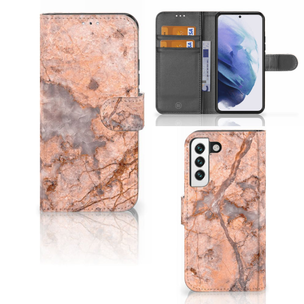 Samsung Galaxy S22 Bookcase Marmer Oranje